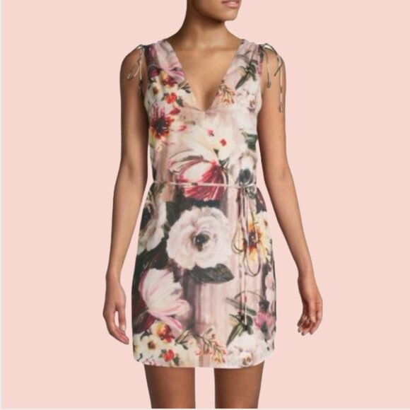 NWT HAUTE HIPPIE Womens' Follow Me Pink Floral Sleeveless Mini Shift Dress Sz S - Picture 2 of 9
